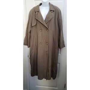 Towne By London Fog Womens Rain Trench Coat Green Buttons Vented Notch Lapel 16‎